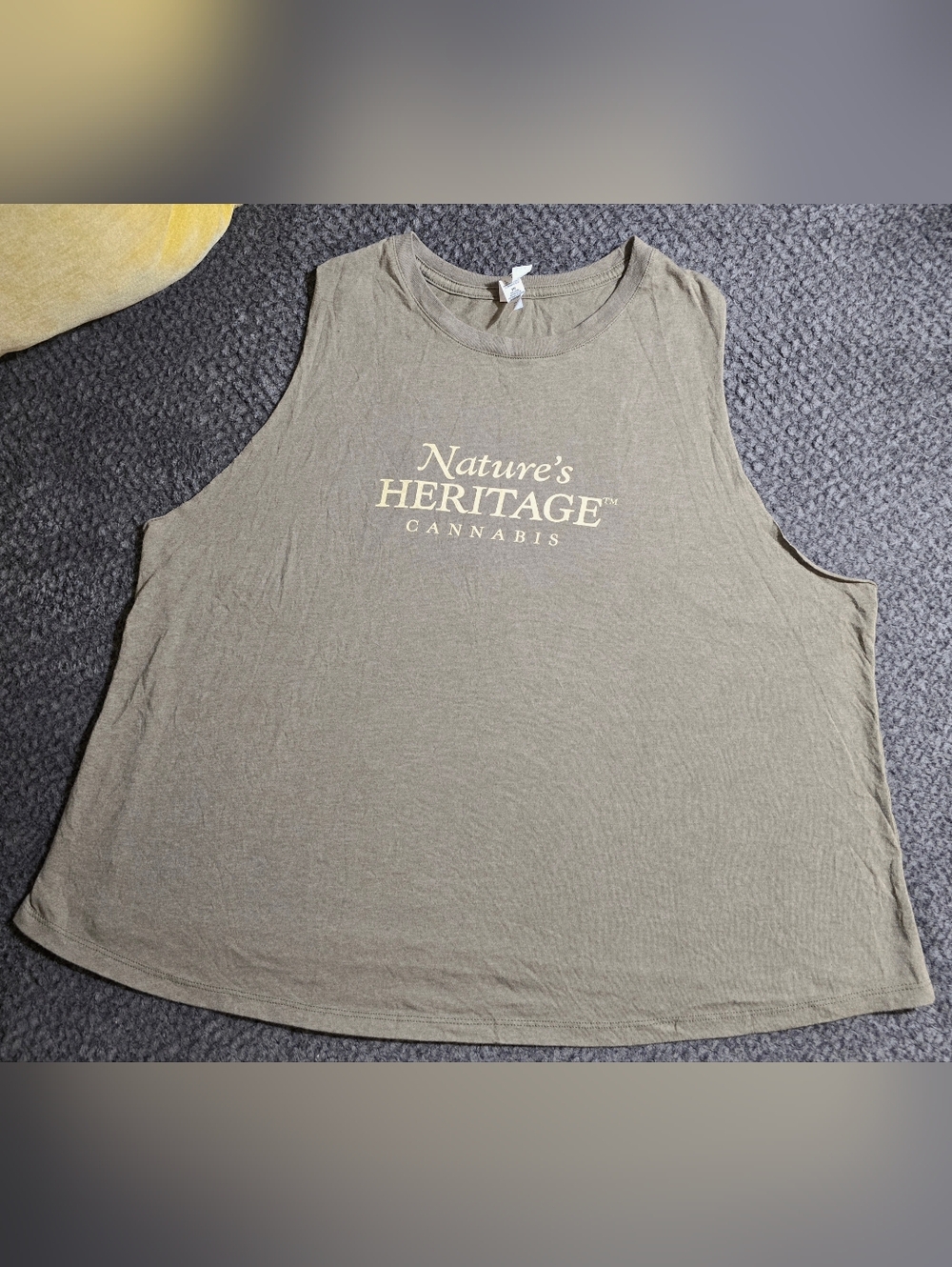 Nature’s Heritage Cannabis Tank Top 2XL Bella Canvas Tan Olive Khaki Graphic